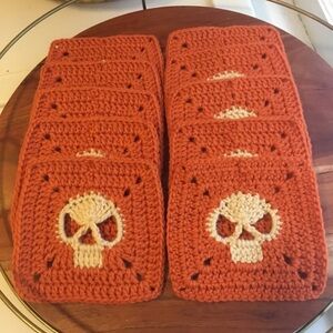 Crochet Skull Pattern Granny Squares - Handcrafted 10 Piece Set for Crafting